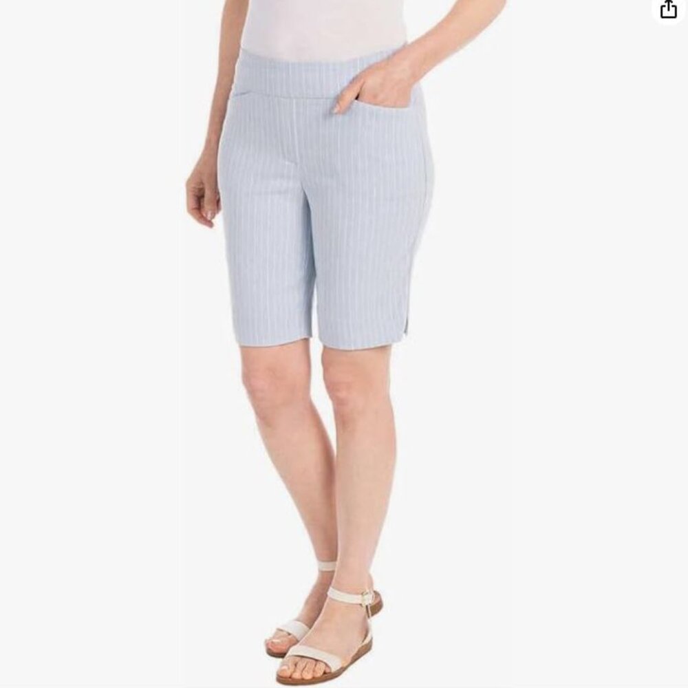 Hilary Radley Mid Rise Bermuda Shorts - Light Blue Combo - L